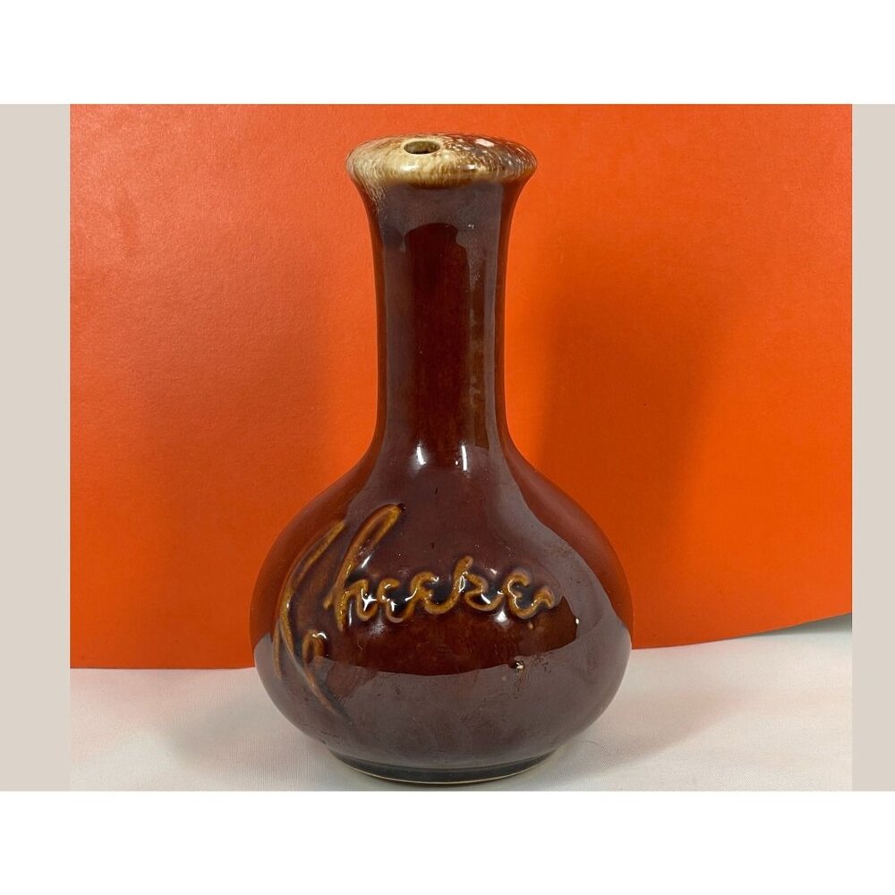 Vintage cheese shaker, large brown glaze shaker, pottery, farmhouse decor